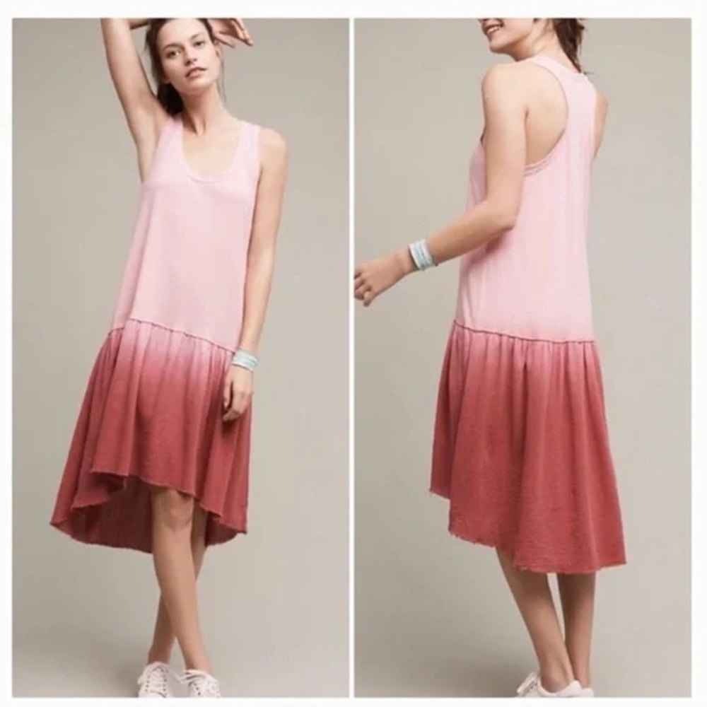 Anthropologie Saturday Sunday Ombre Pink Raspberry Gauzy Dress Size Medium